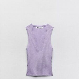 Zara Women's Lilac Ribbed Knit Top